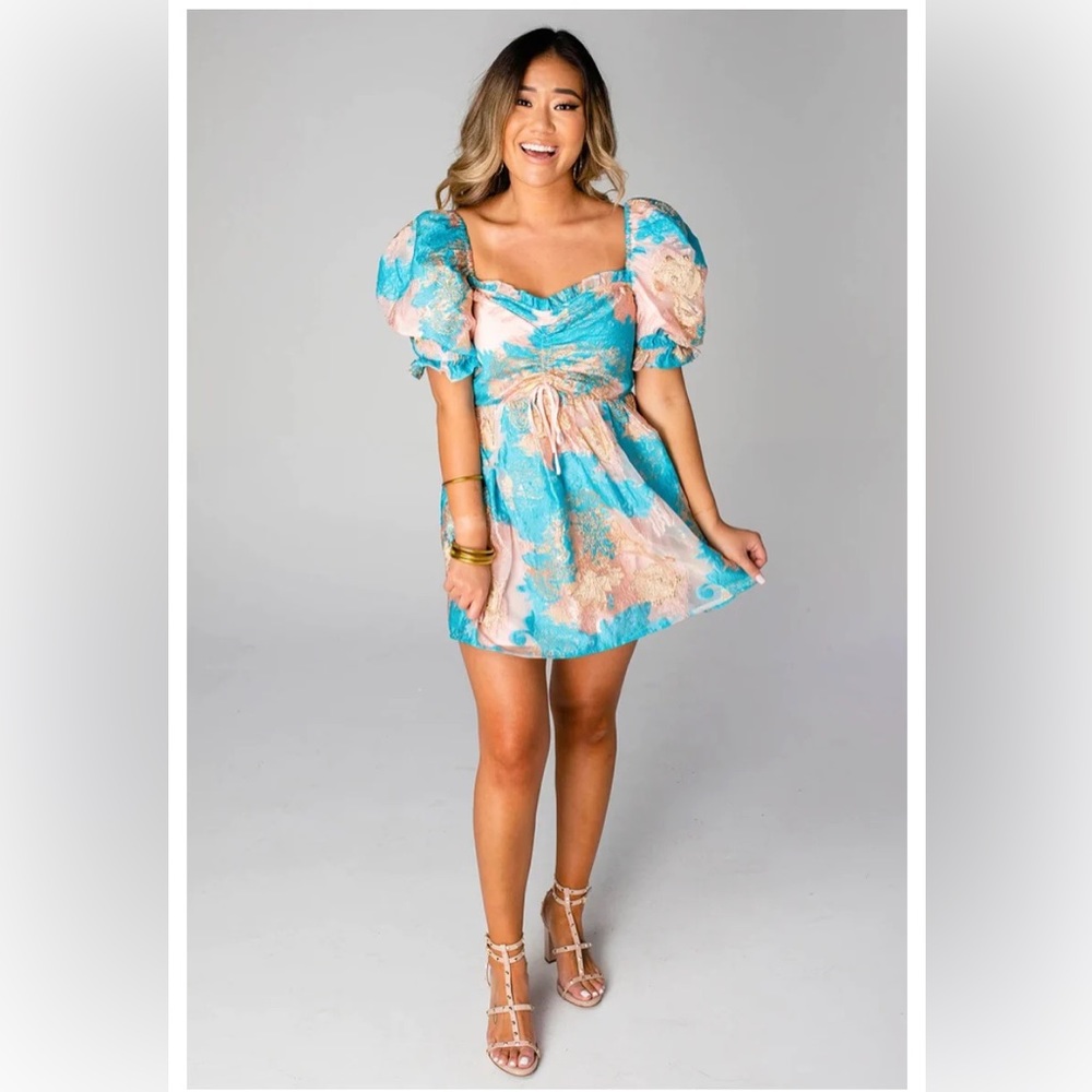 Buddy Love Colby Puff Sleeve Blue Petunia Pink and Gold